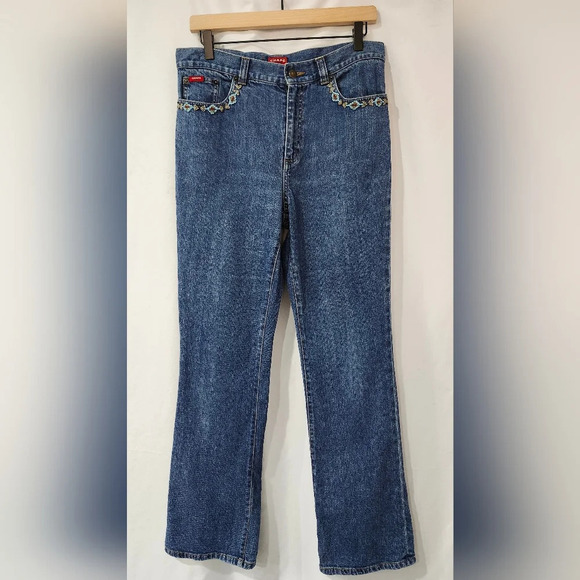 CHAPS Denim Womens Beaded Jeans Size 8 Blue Brown Aztec Cowgirl Western Country - Picture 3 of 7